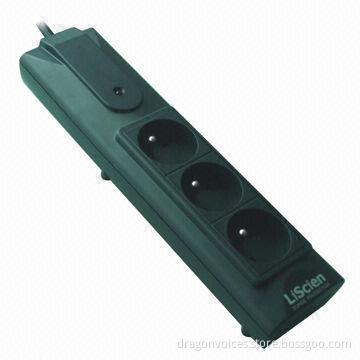 3-outlet Power Strip with RJ11 and Coaxial Connector, Surge Protection, French Type
